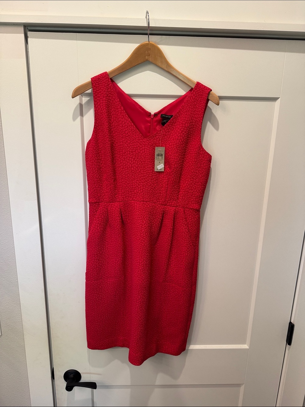 Ann Taylor Bright Red Textured V-Neck Sheath Dress NWT
